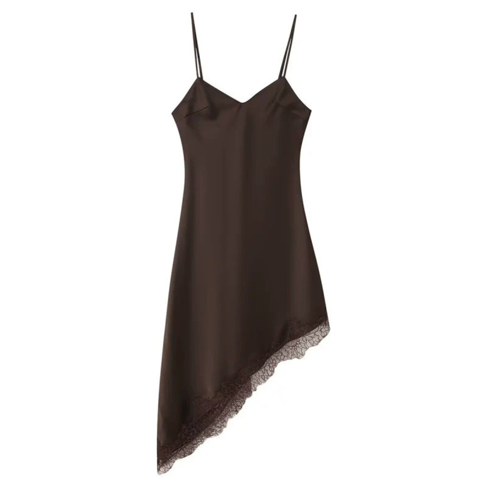 ZARA Lace Detail Satin Texture Dress